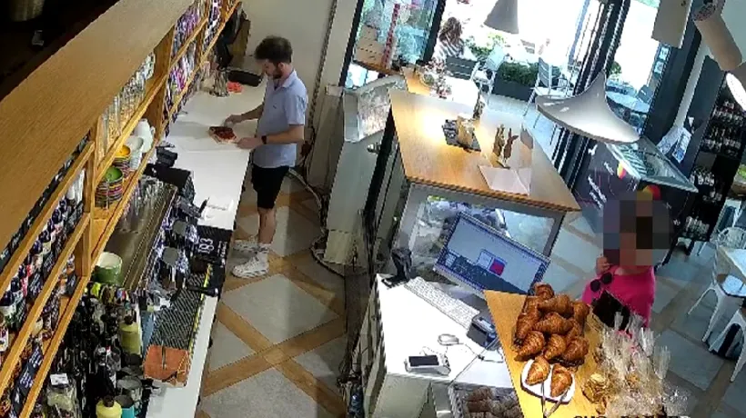 O clientă cu o mașină extrem de scumpă, surprinsă de camere în timp ce fură pușculița angajaților unei cofetării din Sibiu