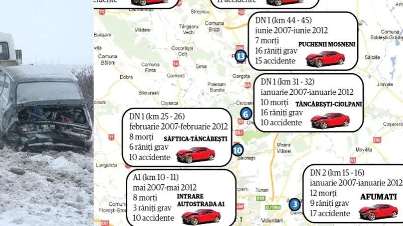 EXCLUSIV. Harta punctelor negre de pe șoselele României. Care sunt cele mai periculoase 20 de zone