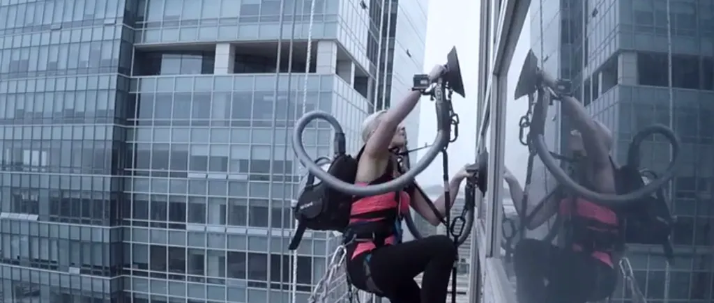 O campioană la alpinism a escaladat o clădire folosind două aspiratoare