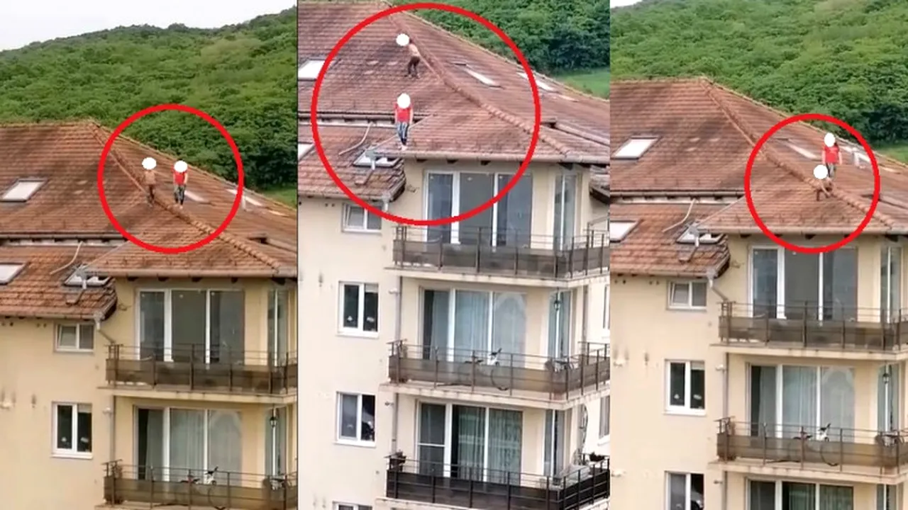 Inconștiență la nivel înalt! Doi copii, surprinși în timp ce se jucau pe ACOPERIȘUL unui bloc din Florești. O femeie a sunat la 112