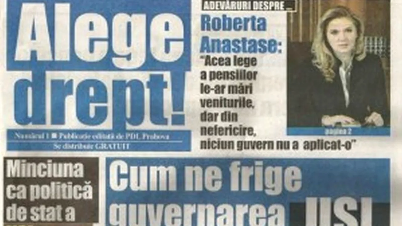 Roberta Anastase își anunță candidatura la Parlament într-un ziar PDL distribuit gratuit în Ploiești