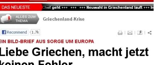 ALEGERI ÎN GRECIA. Scrisoarea foarte dură a ziarului german Bild pentru poporul grec