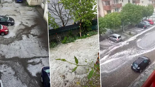 Vijelii violente cu grindină în Cluj. Pământul s-a acoperit de gheață. Imaginile dezastrului