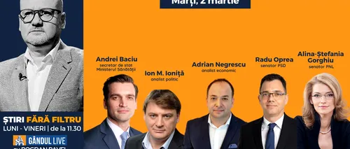 GÂNDUL LIVE. Senatoarea PNL Alina Gorghiu și analistul politic Ion M. Ioniță se află printre invitații lui Bogdan Pavel la ediția de marți, 2 martie 2021, de la ora 11.30