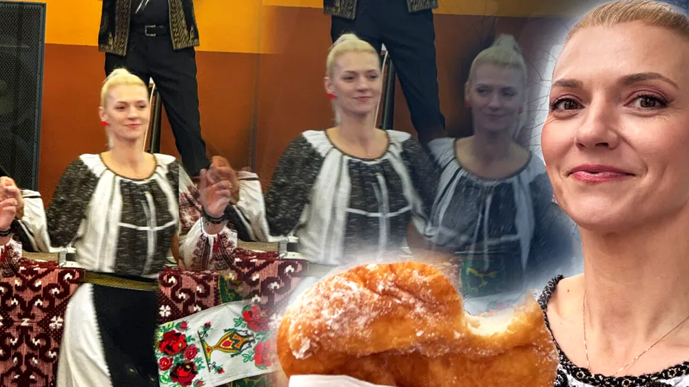 Alina Gorghiu joacă în hora satului argeşean Gliganu. La final, s-a dres cu o porţie de gogoşi