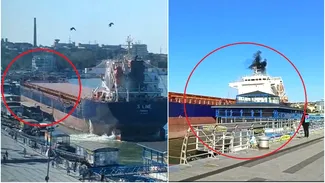 Momentul impactului dintre ambarcațiunea sub pavilion Panama și navele ancorate la pontonul din Tulcea. Oamenii au fost cuprinși de panică