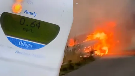 ACCIDENT grav în Dolj provocat de un șofer beat criță. Autoturismul scăpat de sub control a ajuns într-un canal și a luat foc