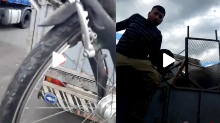 VIDEO Un șofer de TIR i-a prins în flagrant pe doi conaționali din Paris care i-au furat bicicleta : 