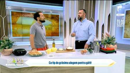 VIDEO | Ce tip de grăsime este indicat să alegem pentru gătit. Sfatul nutriționiștilor: „Untura pot să o folosesc să frăgezesc carnea. La prăjire, avem untul - când prăjești, poți să-l amesteci. Și legumele pot fi trase în unt”