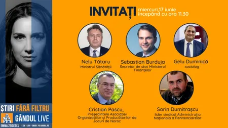 GÂNDUL LIVE. Liderul sindical de la Administrația Națională a Penitenciarelor Sorin Dumitrașcu și sociologul Gelu Duminică se află printre invitații Emmei Zeicescu, pe 17 iunie, de la ora 11.30