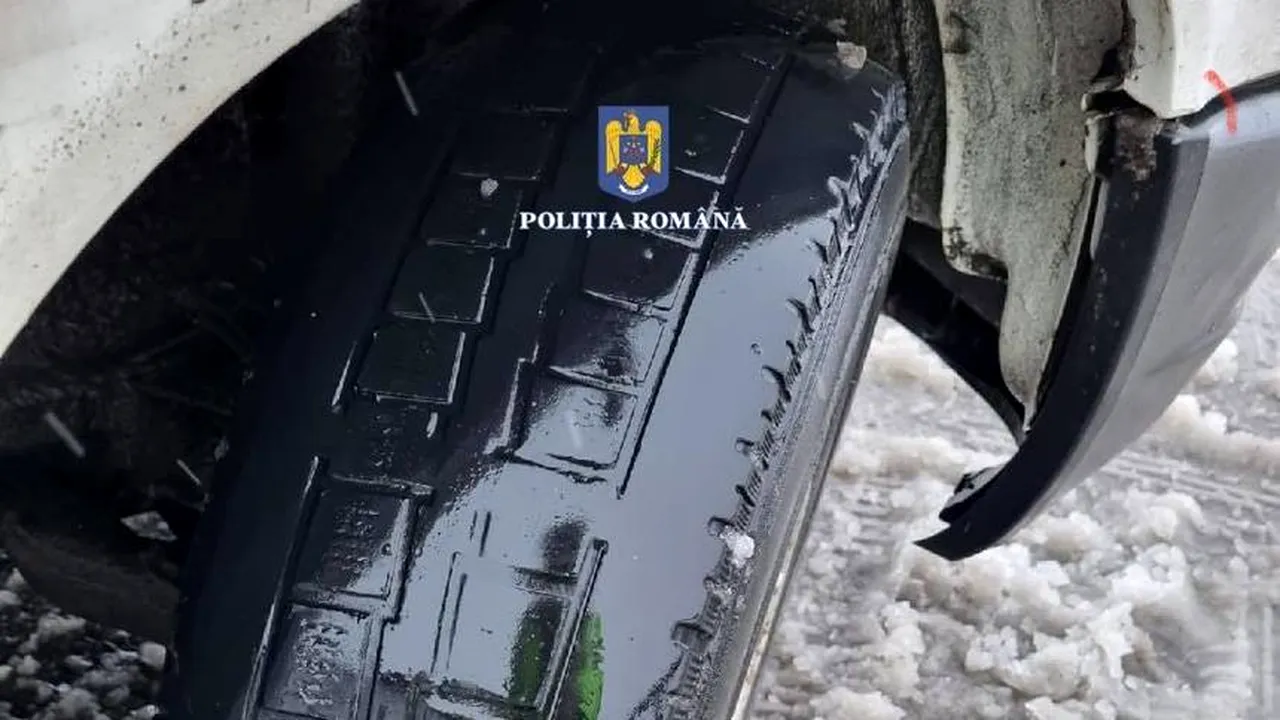 Mesajul polițiștilor pentru șoferii care circulă iarna cu anvelope uzate: „Nu ne mirăm că şanţul a devenit spaţiu de parcare fără voie”