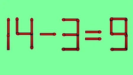 TEST IQ | 14 - 3 = 9 este greșit. Corectați egalitatea mutând un singur chibrit