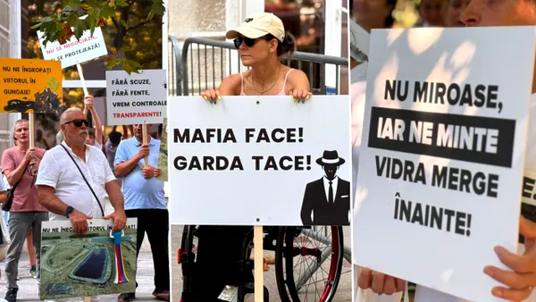 Protest la Garda Națională de Mediu, din cauza mirosurilor din sudul Capitalei. Oamenii scandează: ”Vrem aer curat, nu miros de levigat”