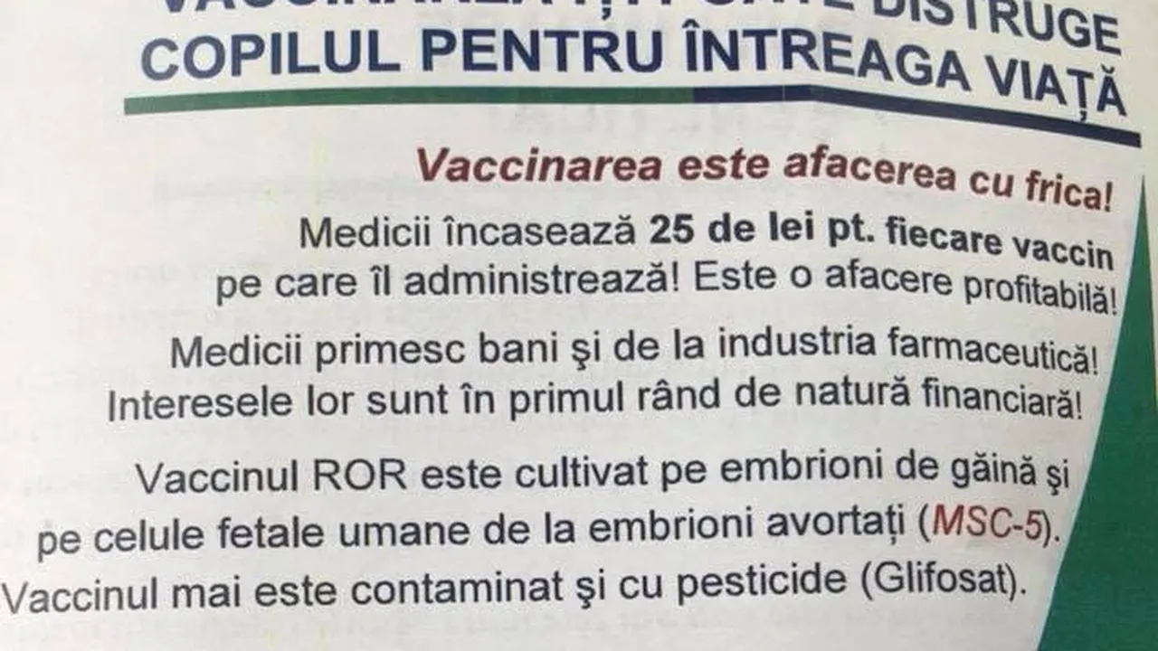 Pliante ANTI-VACCINARE cu informații false, distribuite în cutiile poștale: Vaccinul ROR conține celule de FETUȘI AVORTAȚI. Reacția ministrului Sănătății