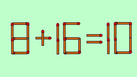 Test de inteligență | Mutați un singur chibrit, pentru a transforma 8 + 16 = 10 într-o egalitate corectă
