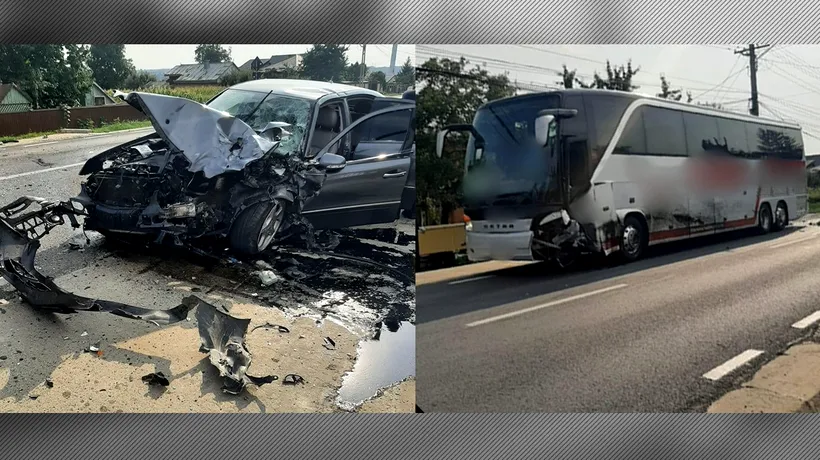 Un autocar și o mașină s-au LOVIT violent, pe drumul dintre Suceava și Botoșani. O persoană a fost rănită, iar traficul este oprit