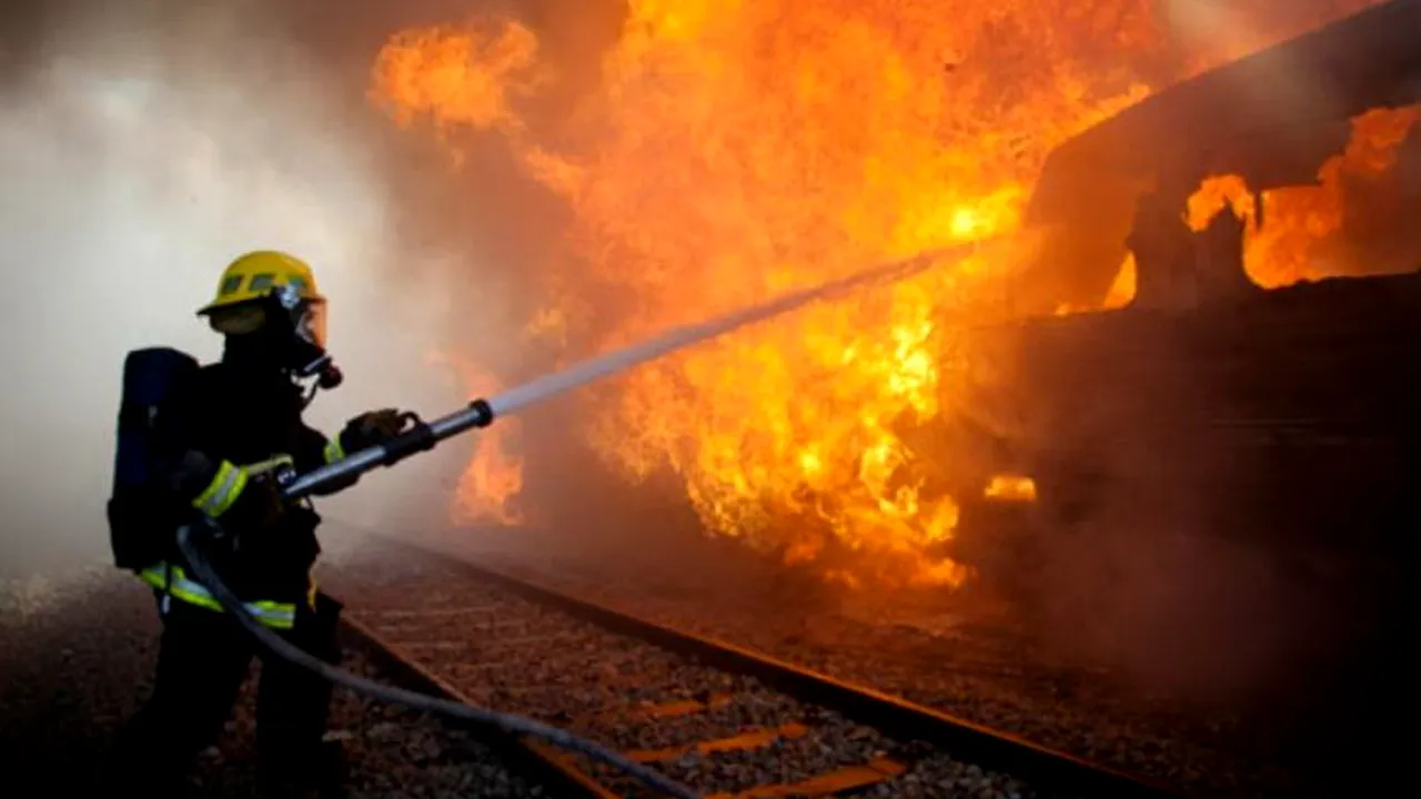 Locomotiva unui tren de marfă cu 43 de vagoane a luat foc în mers, mecanicul fiind grav rănit