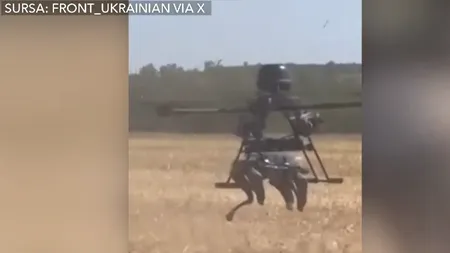 IMAGINI noi cu drona ucrainenilor care transportă câini roboți pe linia frontului