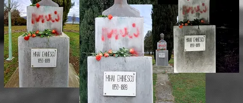 Bustul poetului Mihai Eminescu, amplasat într-un parc din Orșova, a fost vandalizat. Sunt scrise texte obscene cu vopsea roșie