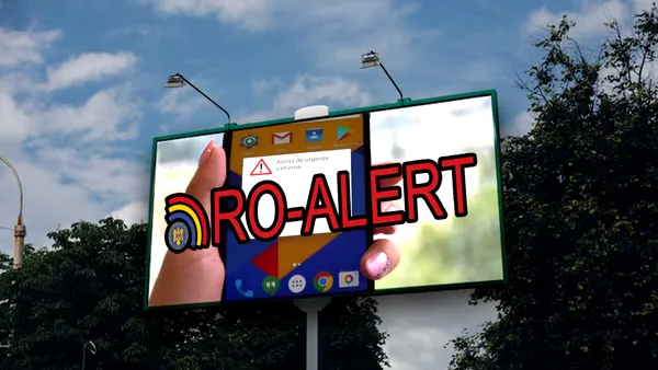 Mesajele Ro-Alert afișate pe panourile digitale outdoor. Proiectul a fost implementat în București și alte 17 orașe
