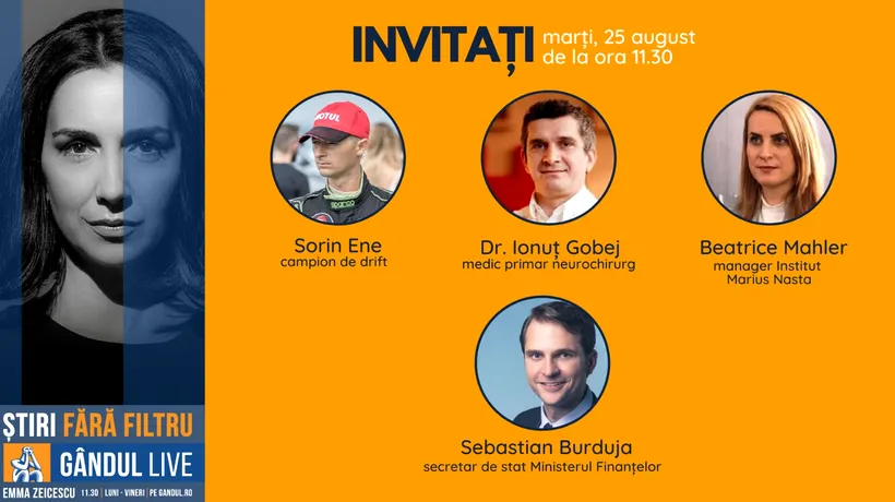 Sebastian Burduja, secretar de stat în Ministerul de Finanțe, se află printre invitații Emmei Zeicescu la ediția Gândul LIVE de marți, 25 august, de la ora 11.30