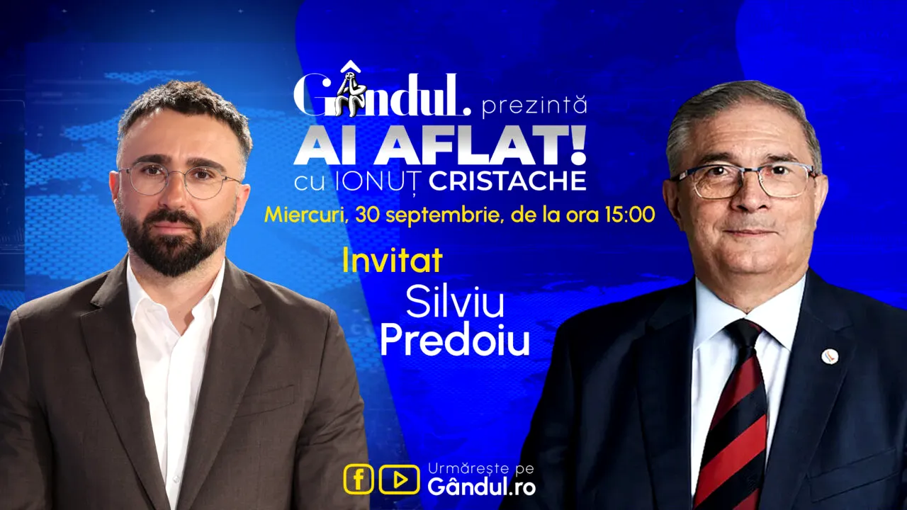 „Ai Aflat! cu Ionuț Cristache” începe miercuri, 30 septembrie, de la ora 15.00, live pe Gândul. Invitat: Silviu Predoiu