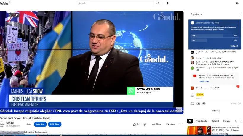 POLL Marius Tucă Show: ”Trebuie UE să impună reguli stricte pentru combaterea antisemitismului, violenței, știrilor false?”