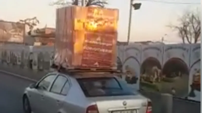Un bărbat din Capitală a fost filmat transportând un palet de cărămidă cu mașina: „Bă, ești nebun la cap?! Ca-n India!
