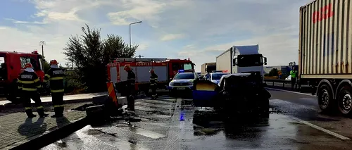 Autocar cu 30 de pasageri, implicat într-un accident pe Autostrada Piteşti - Bucureşti