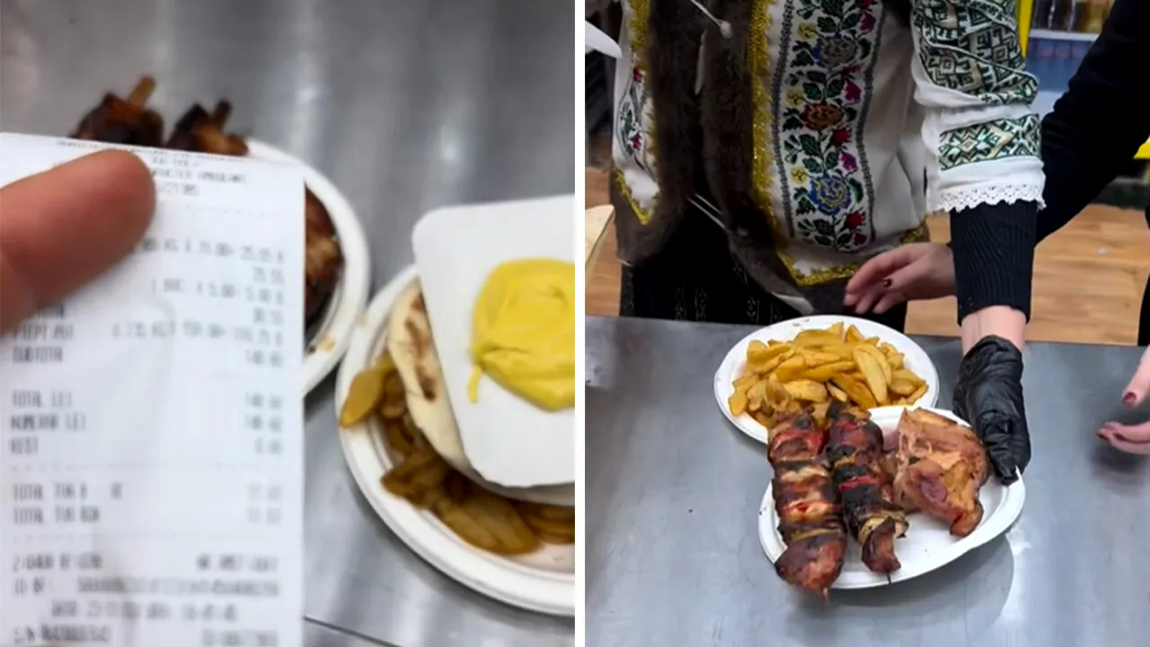 Ireal cât a plătit acest român, la Târgul de Crăciun din Craiova, pentru 1/2 ceafă de porc, 2 frigărui și o porție de cartofi