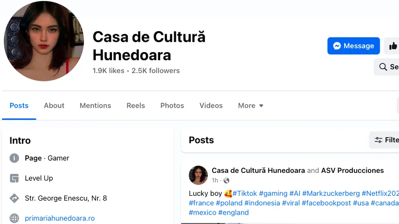 Pagina de Facebook a Casei de Cultură Hunedoara a fost spartă. Hackerii au încărcat aproape 30 de materiale pornografice