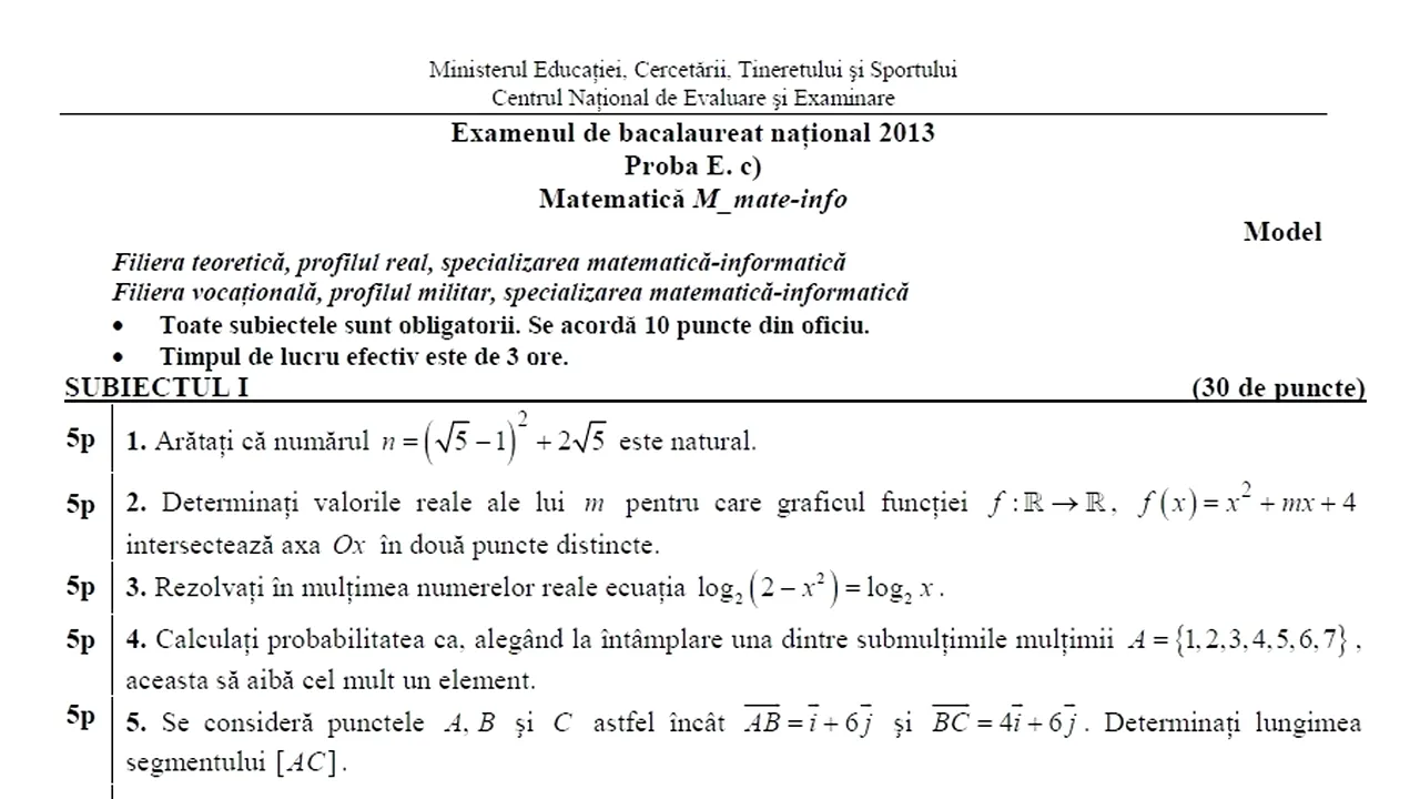SUBIECTE BAC 2013 MATEMATICĂ M1. Ce subiecte au primit azi elevii de la MATEMATICĂ - INFORMATICĂ: matrici, polinoame și ecuații