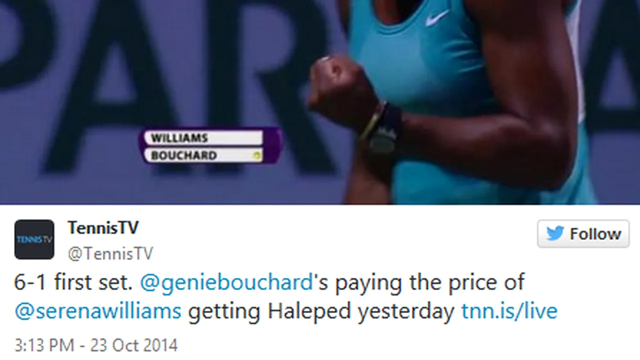 Ce va face Serena Williams în timpul partidei Halep-Ivanovici, de rezultatul căreia depinde calificarea americancei în semifinale