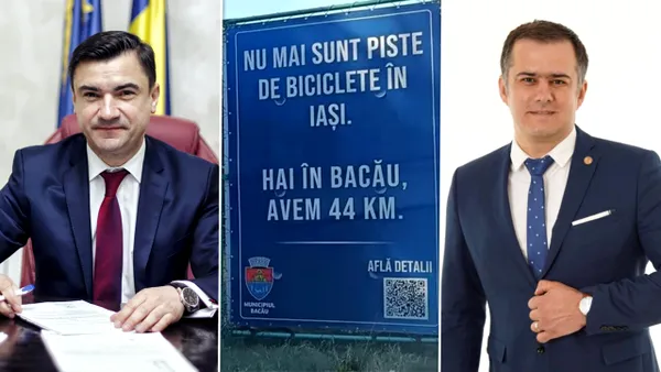 Scandal între primarii din Iași și Bacău din cauza pistelor de biciclete. Mesajul de pe un banner a încins spiritele