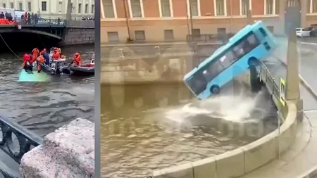 Un autobuz cu pasageri a căzut într-un râu din Sankt Petersburg. Cel puţin patru oameni au MURIT, iar alți patru sunt în comă