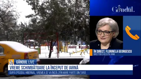 GÂNDUL LIVE. Florinela Georgescu, director executiv ANM: Ploile se vor extinde în aproape toată țara / Ninsori în Moldova, Carpaţii de Curbură, Carpaţii Meridionali și Muntenia