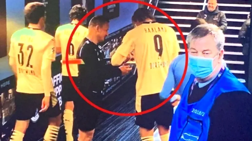 Reacții acide în presa străină, după ce Octavian Șovre a fost surprins cum îi cere autograf lui Erling Haaland după meci (VIDEO)