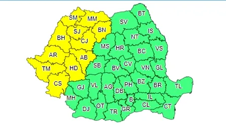 Furtuni și vijelii, în prima zi de Paște. Cod galben în 11 județe. Regiunile vizate
