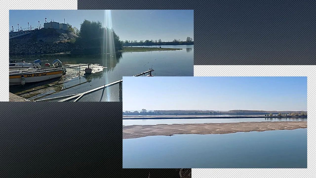 Portul turistic Corabia a rămas pe uscat. Debitul Dunării a scăzut cu o treime în această zonă