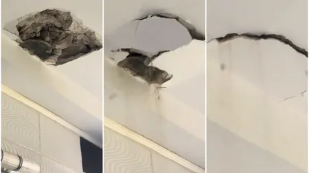 Un tânăr a rămas fără tavan în baie, chiar în timp ce făcea duș. Vecinii au ajuns cu bormașina la el în casă