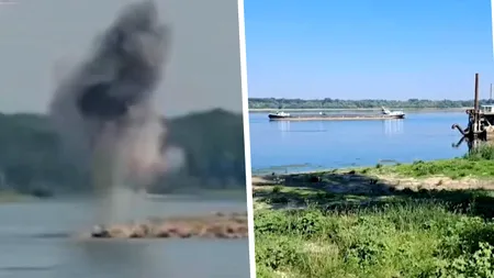 Măsuri fără precedent pe Dunăre. A avut loc deja o detonare „de control”, iar o stâncă uriașă va fi distrusă cu explozibil pentru a face loc apei