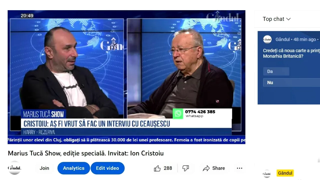 Poll Marius Tucă Show: „Credeți că noua carte a prințului Harry va zdruncina Monarhia Britanică?”. Ce spun românii