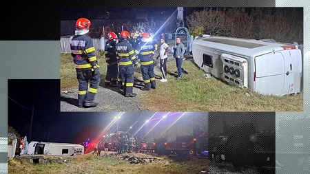 VIDEO | Accident teribil în Dâmbovița, un microbuz cu 12 pasageri s-a răsturnat într-un șanț