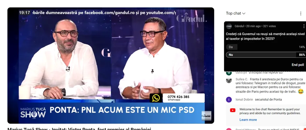 POLL Marius Tucă Show: Credeți că Guvernul va reuși să mențină același nivel al taxelor și impozitelor în 2025?