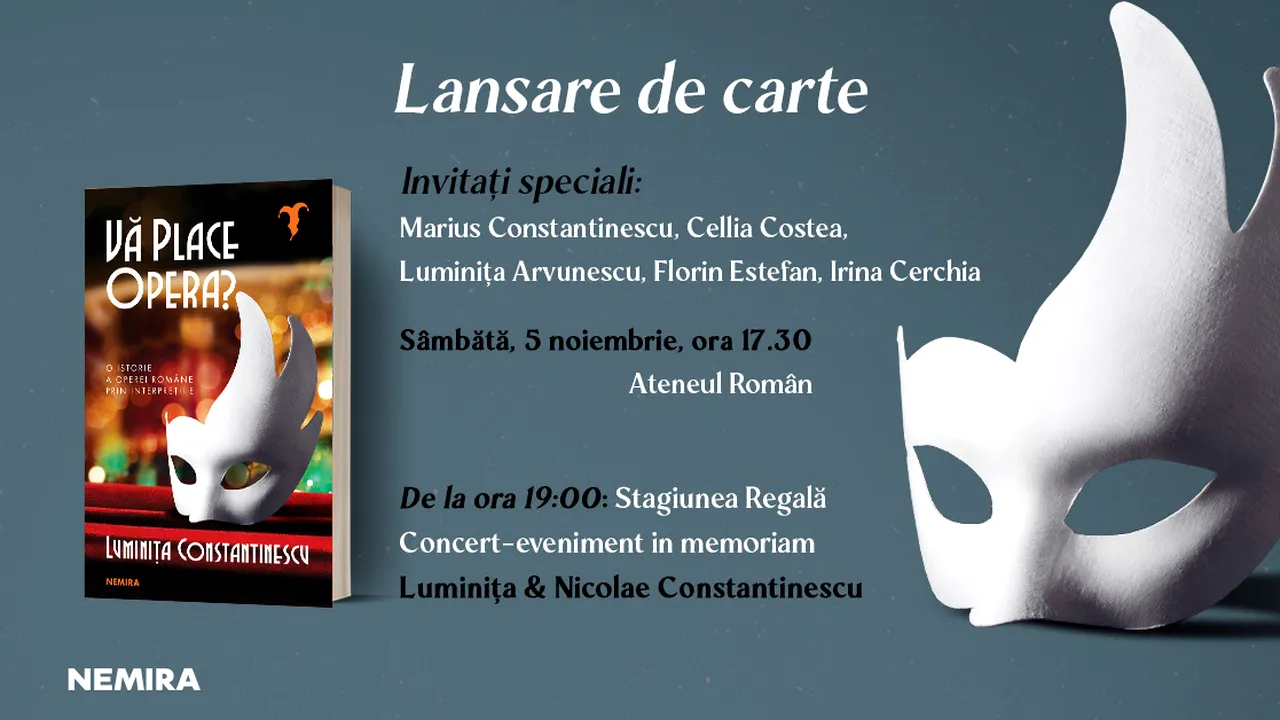 Cartea „Vă place opera?”, de Luminița Constantinescu, va fi lansată la Ateneul Român, pe 5 noiembrie