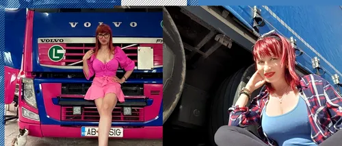 EXCLUSIV VIDEO | Șoferița Barbie de România poartă decolteu adânc, se îmbracă în roz și conduce TIR-uri. ”Aveam un vecin care mă plimba cu camionul”