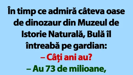 BANC | În timp ce admiră câteva oase de dinozaur din Muzeul de Istorie Naturală, Bulă îl întreabă pe gardian