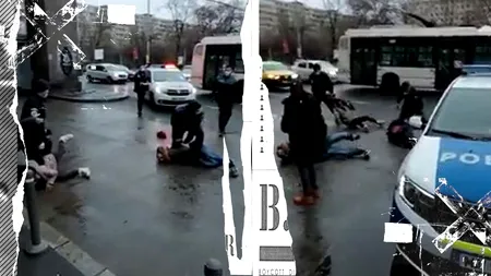 Scene ca în filme la Gara de Nord! Polițiștii „au dat de pământ” cu trei indivizi care consumau alcool pe stradă / VIDEO cu impact emoțional