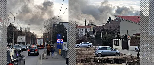 VIDEO | Incendiu în Capitală, în zona Prelungirea Ghencea, la un atelier auto