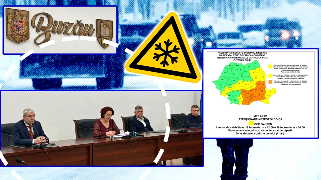 Buzăul, sub cod portocaliu de ninsoare abundentă și viscol. Marcel Ciolacu a convocat Comitetul Județean pentru Situații de Urgență